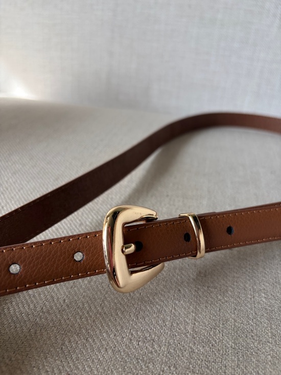 Jason Wu Size Large Cognac Leather Skinny Belt with Gold Buckle main image 6